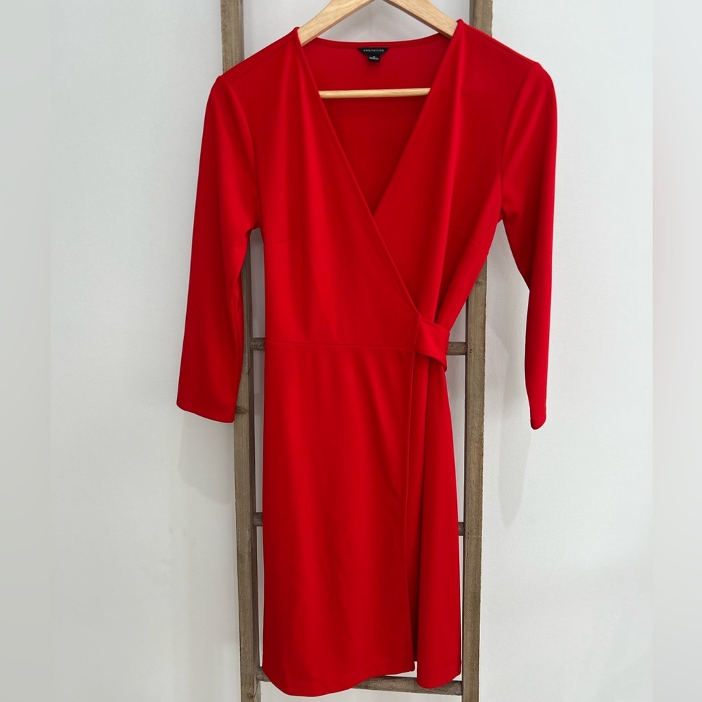 Ann Taylor Vibrant Red 3/4 Sleeve Wrap Dress Women’s Size 0 Valentine’s Day